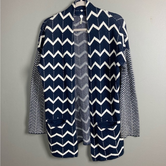 Margaret O'Leary Cardigan Chevron Stripes Blue & Winter White extra small Cotton - Picture 4 of 11